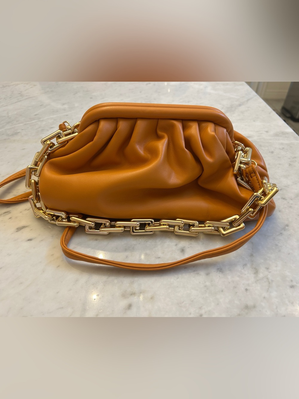 Urban Expressions Ruched Crossbody Bag in Orange/Caramel Brown